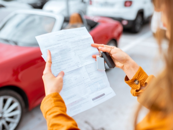 Woman Reading Car Rental Agreement